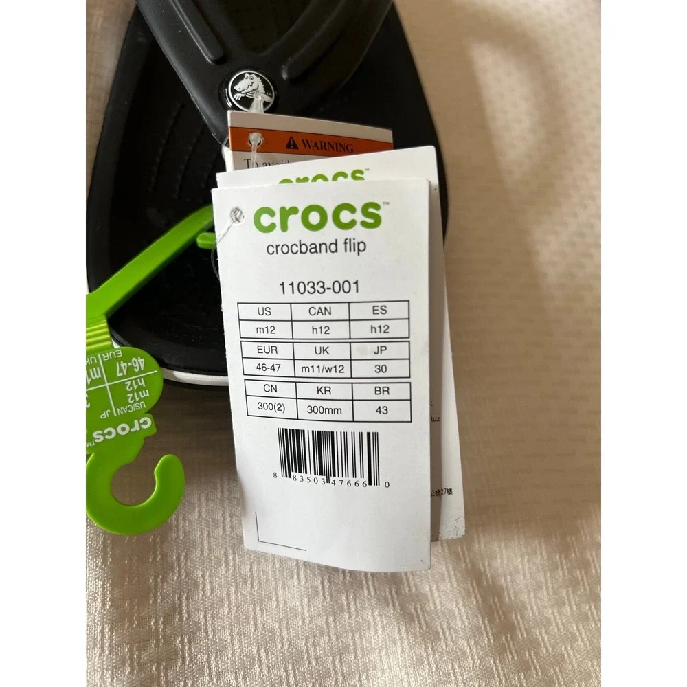 Crocs Men's Black Crocband Flip Size 12 NWT